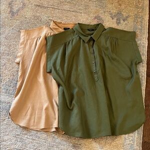 Ann Taylor Factory Olive and Tan Button-Up Linen Shirts